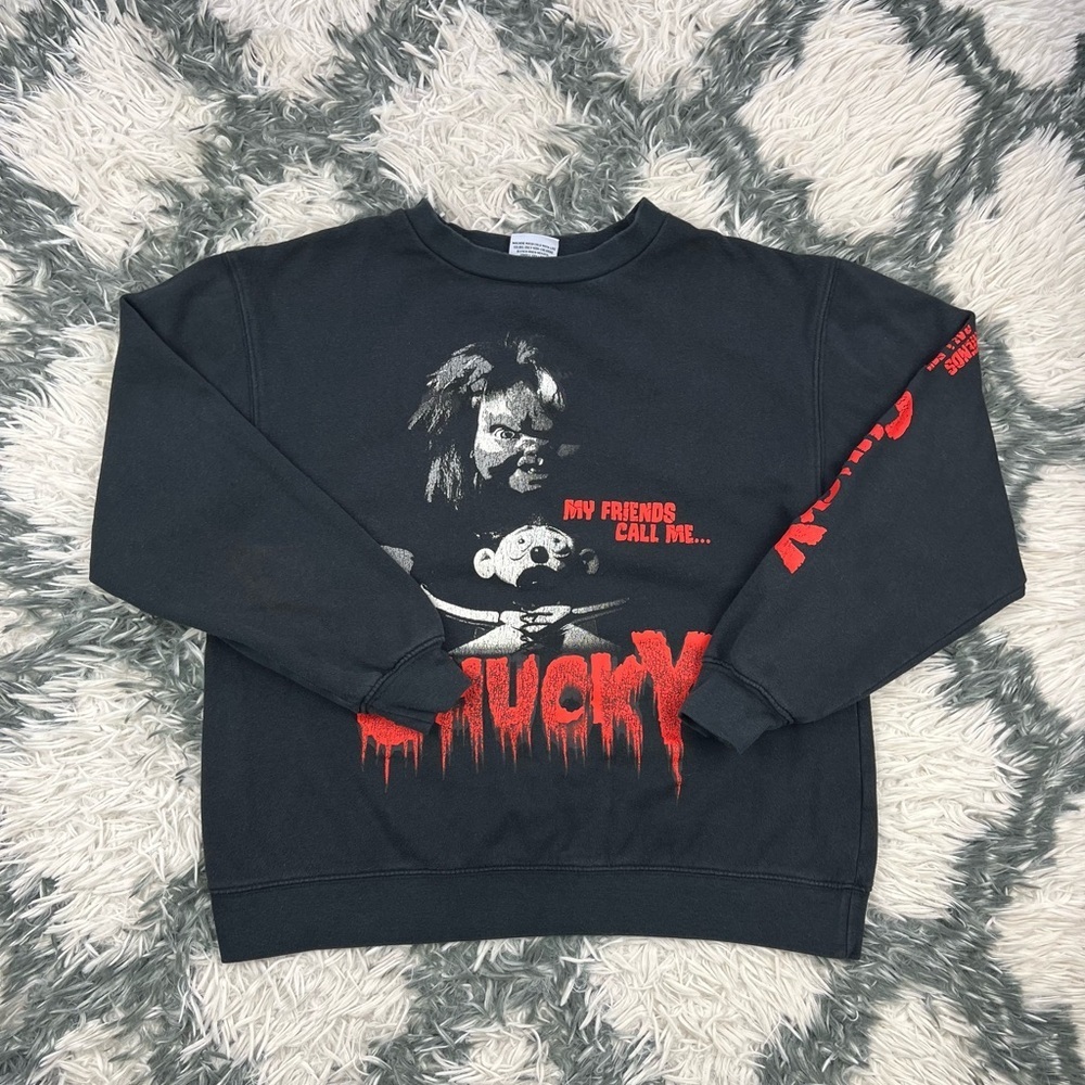 Chucky Men’s Black Pullover Sweatshirt “ My Friends Call Me Chucky” Size XS